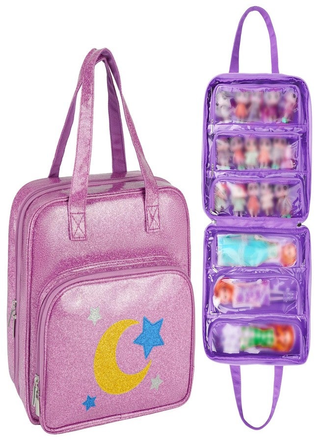 Jaffzora Dolls Carrying Case Compatible with LOL Surprise Dolls All,Hanging Travel Toys Storage Tote Bag with 6 Clear Pockets for Girls,Purple - Image 1